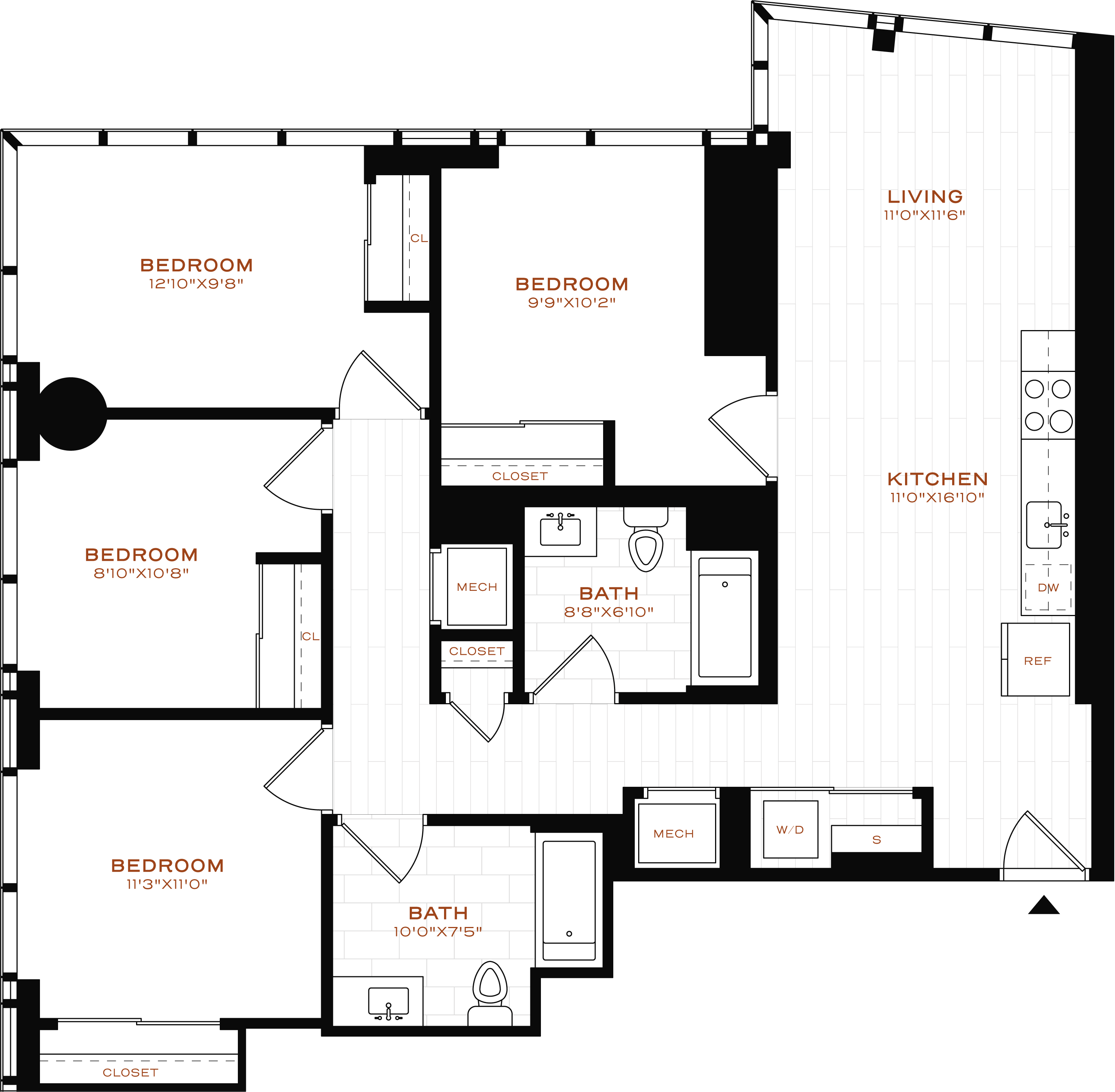 Rendering of the 4 Bed/2 Bath Floor Plan
